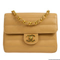 CHANEL 1994-1996 Horizontal Stitch Classic Square Flap Mini 17 Beige Caviar 56420