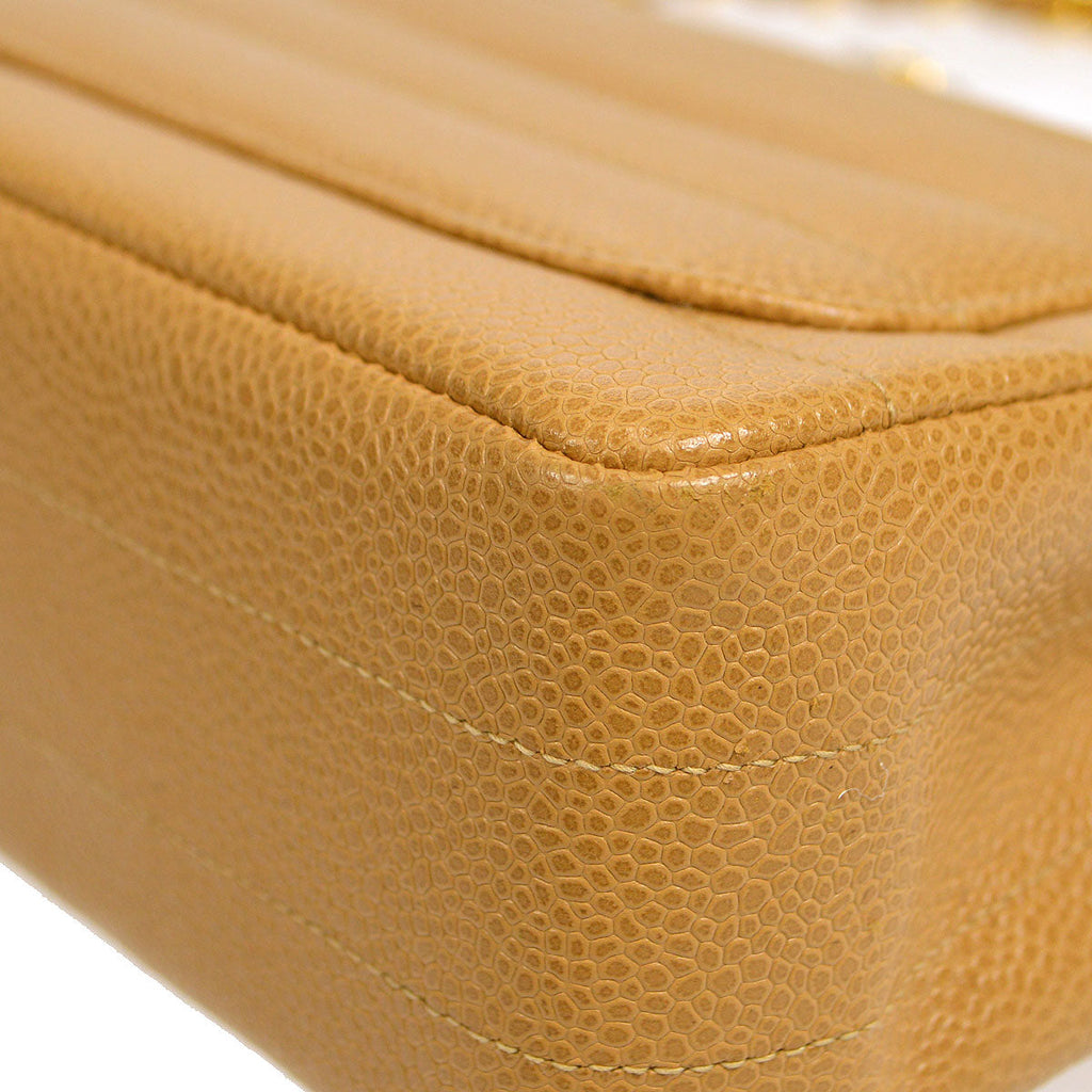 CHANEL 1994-1996 Horizontal Stitch Classic Square Flap Mini 17 Beige Caviar 56420