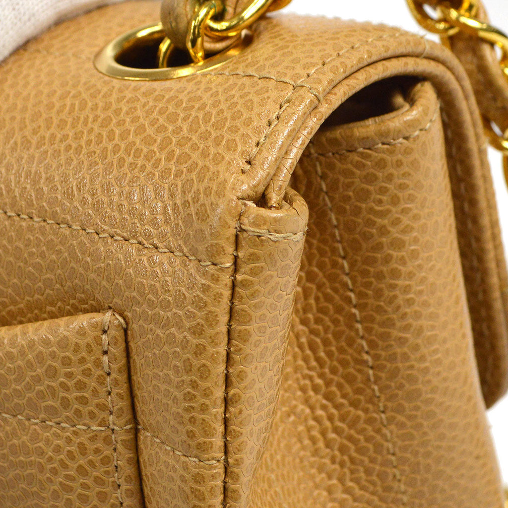 CHANEL 1994-1996 Horizontal Stitch Classic Square Flap Mini 17 Beige Caviar 56420