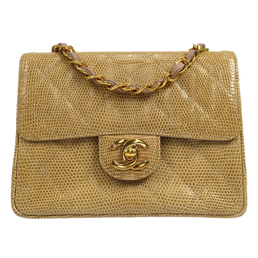CHANEL 1991-1994 Classic Square Flap Mini Beige Lizard 47683