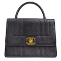 CHANEL 1994-1996 Border Vertical Flap Handbag Black Caviar 47770