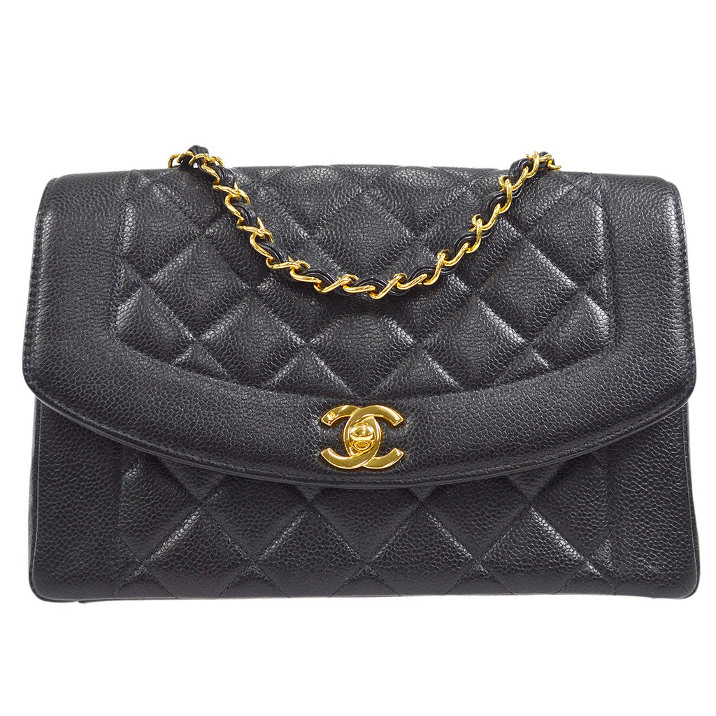 CHANEL 1994-1996 Tall Diana Flap Medium Black Caviar 17140