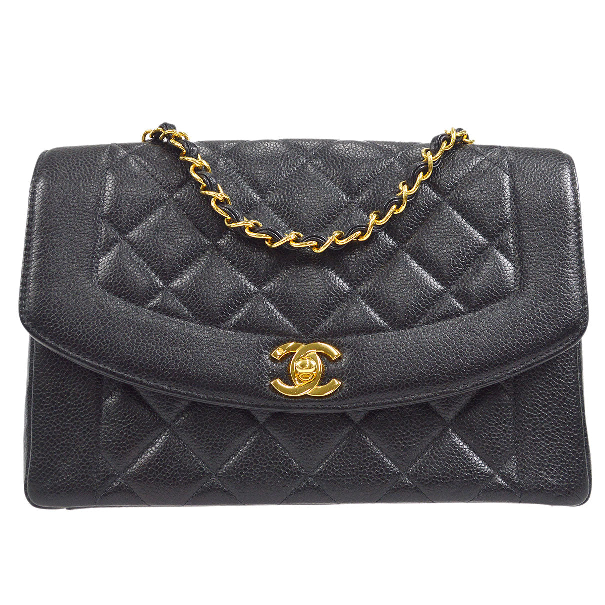 CHANEL 1994-1996 Tall Diana Flap Medium Black Caviar 17140