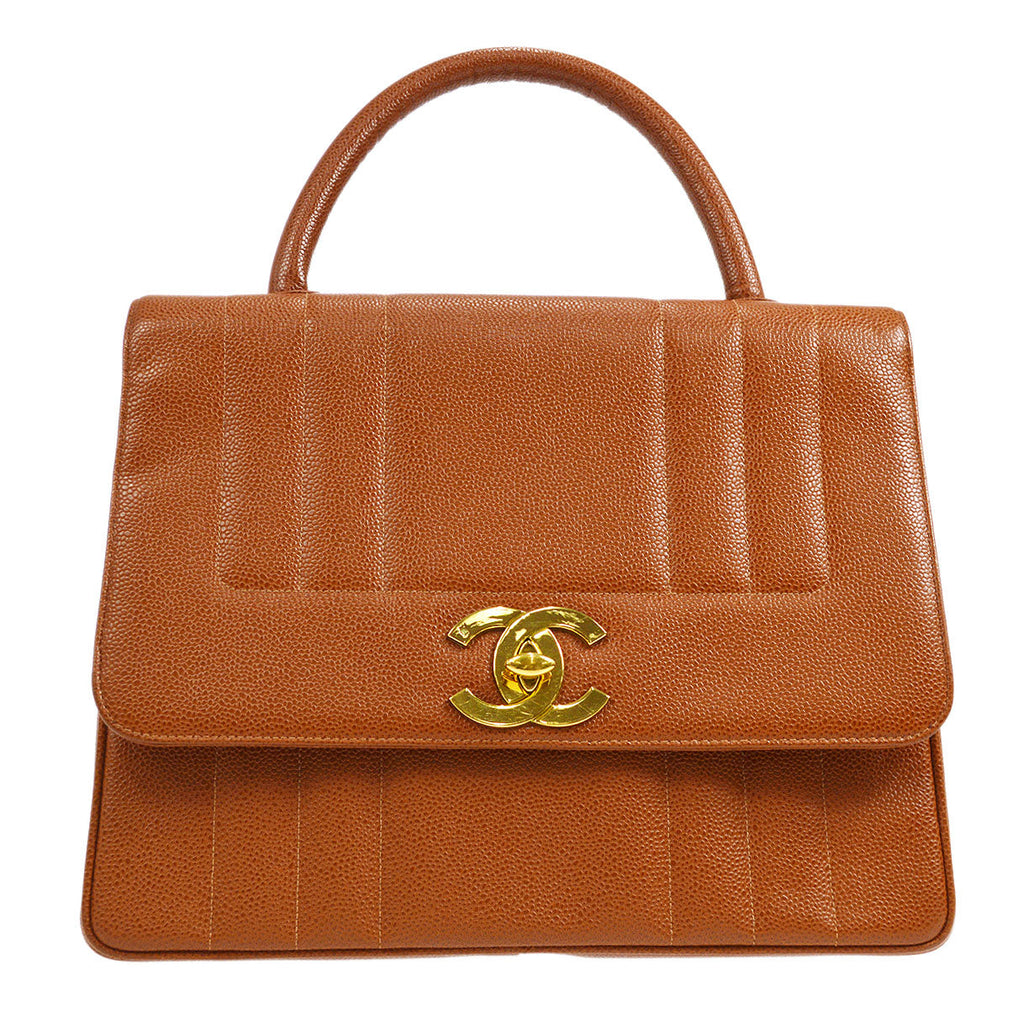 CHANEL 1994-1996 Vertical Border Flap Handbag Brown Caviar 56605