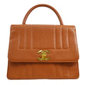 CHANEL 1994-1996 Vertical Border Flap Handbag Brown Caviar 56605