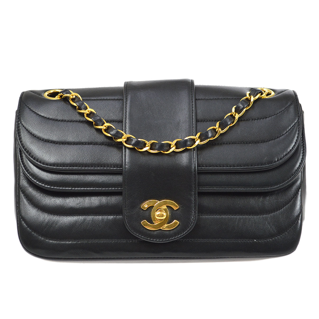 CHANEL 1991-1994 Horizontal Flap Small Black Lambskin 22856