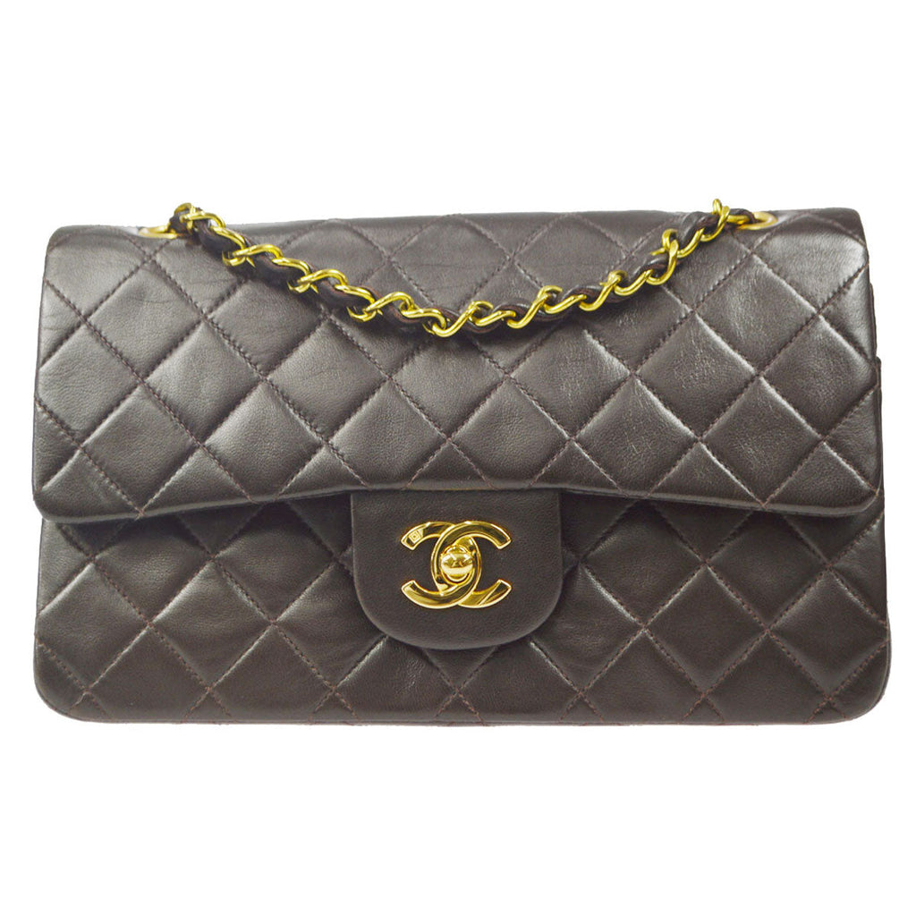 CHANEL 1994-1996 Classic Double Flap Small Brown Lambskin 76949