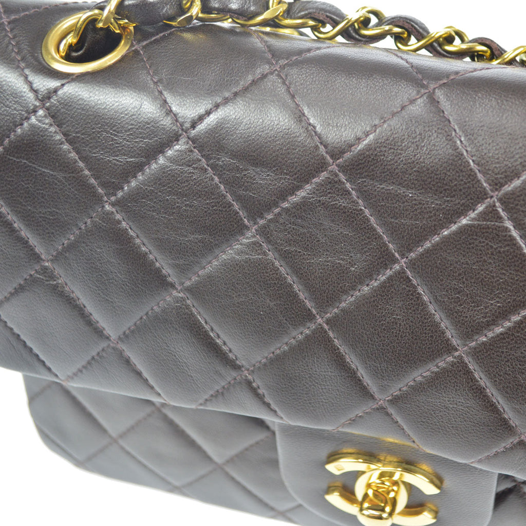 CHANEL 1994-1996 Classic Double Flap Small Brown Lambskin 76949