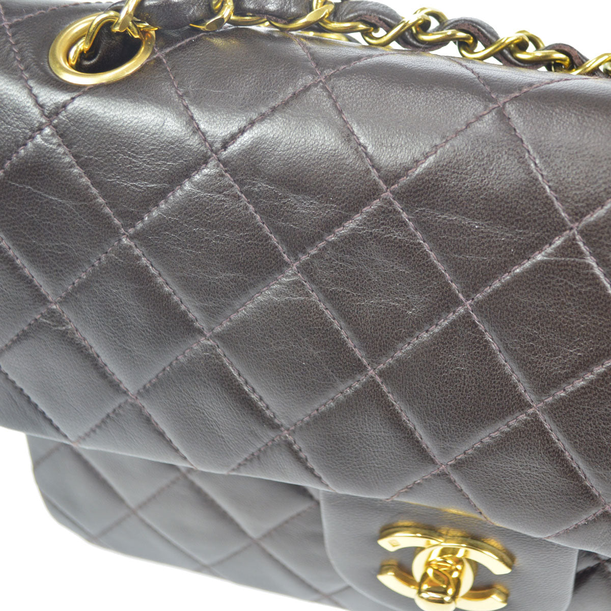 CHANEL 1994-1996 Classic Double Flap Small Brown Lambskin 76949