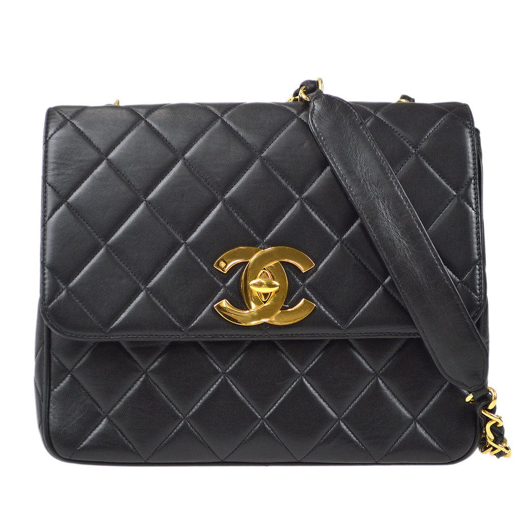 CHANEL 1994-1996 Big CC Straight Flap Medium Black Lambskin 56976