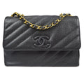 CHANEL 1994-1996 Diagonal Stitch Straight Flap Jumbo Black Caviar 88112