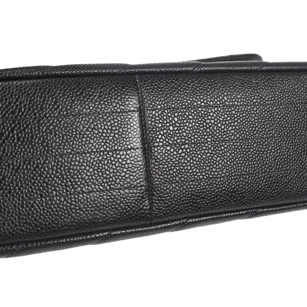 CHANEL 1994-1996 Diagonal Stitch Straight Flap Jumbo Black Caviar 88112