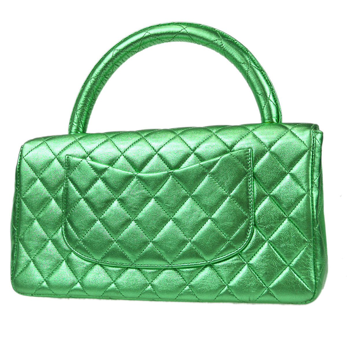 CHANEL 1994 Classic Flap Handbag Medium Metallic Green Lambskin 66857