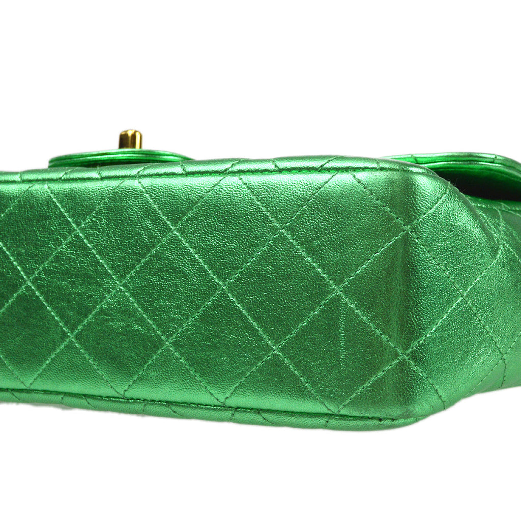 CHANEL 1994 Classic Flap Handbag Medium Metallic Green Lambskin 66857