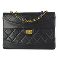 CHANEL 1989-1991 Mademoiselle Lock Border Flap Large Black Lambskin 76988