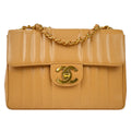 CHANEL 1991-1994 Big CC Vertical Stitch Classic Flap Jumbo Beige Caviar 87063