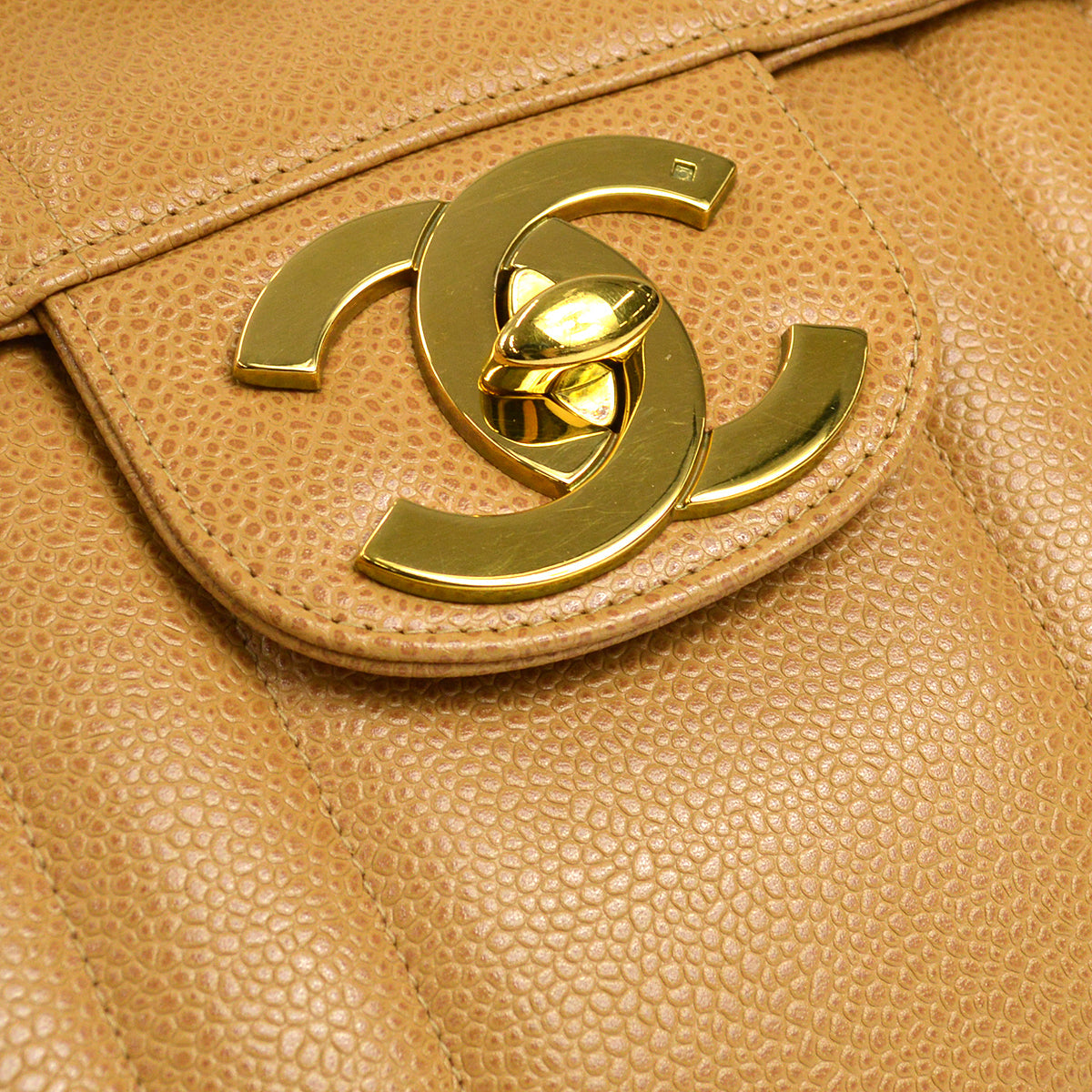 CHANEL 1991-1994 Big CC Vertical Stitch Classic Flap Jumbo Beige Caviar 87063