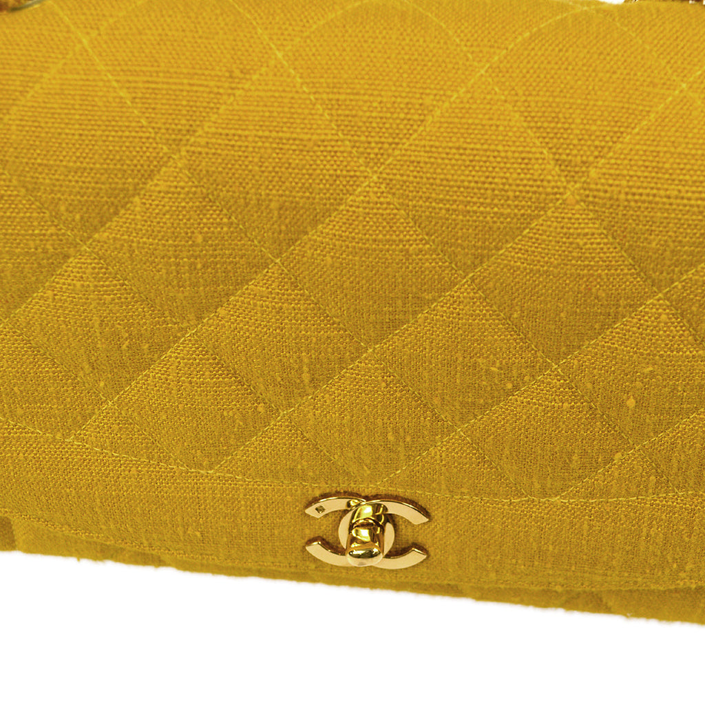 CHANEL 1991-1994 Diana Flap Medium Yellow Linen 77936