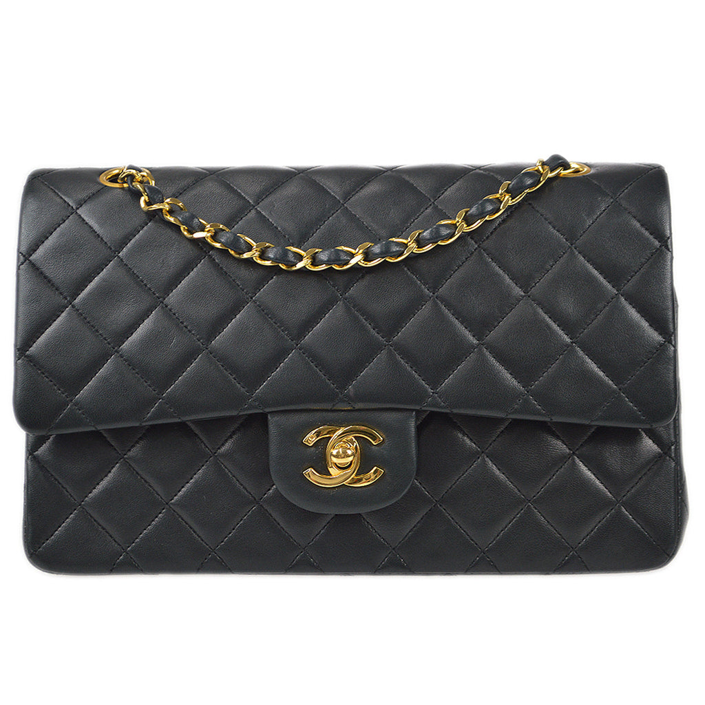 CHANEL 1986-1988 Classic Double Flap Medium Black Lambskin 97495