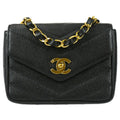 CHANEL 1994-1996 Chevron Letter Flap Mini Black Caviar 67698