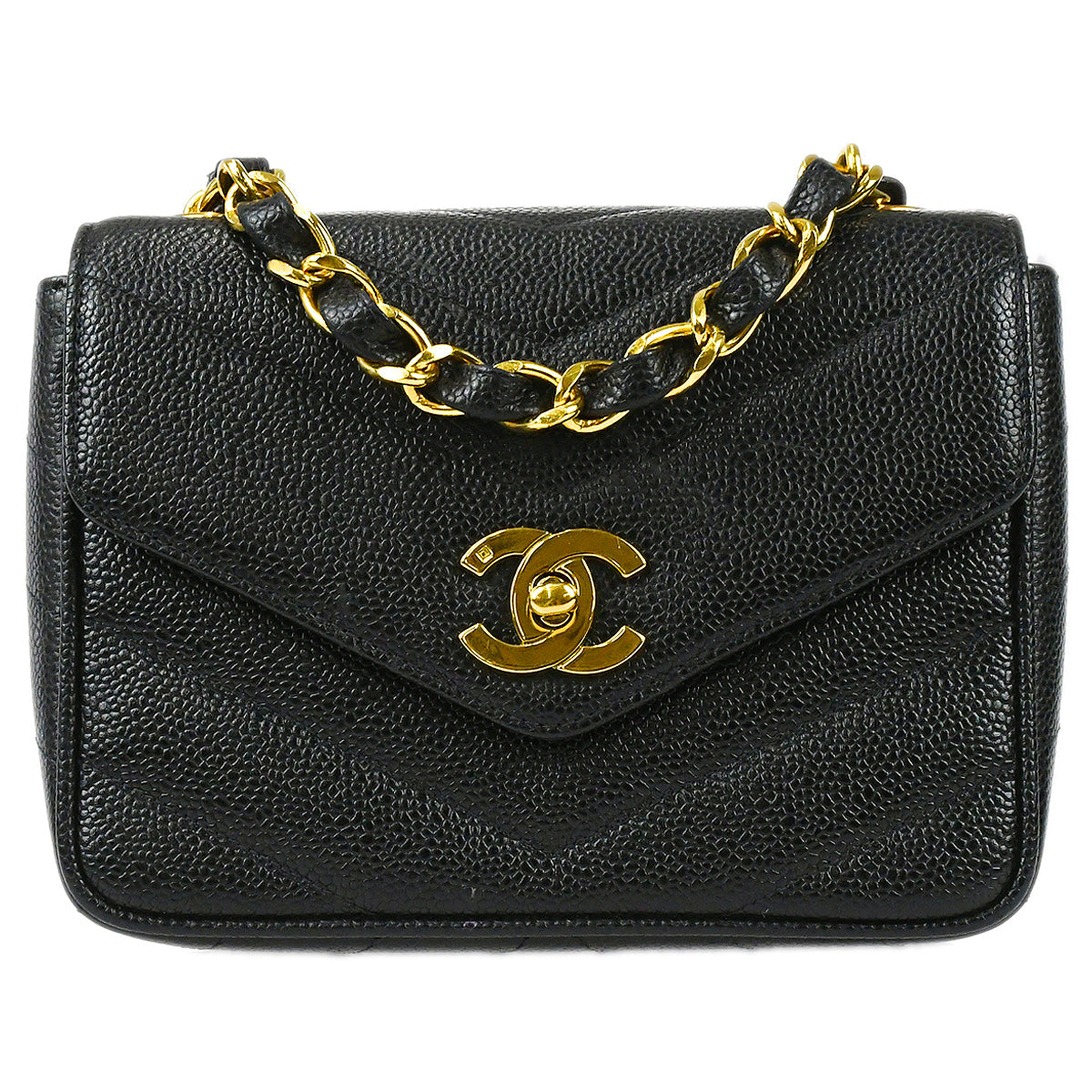 CHANEL 1994-1996 Chevron Letter Flap Mini Black Caviar 67698