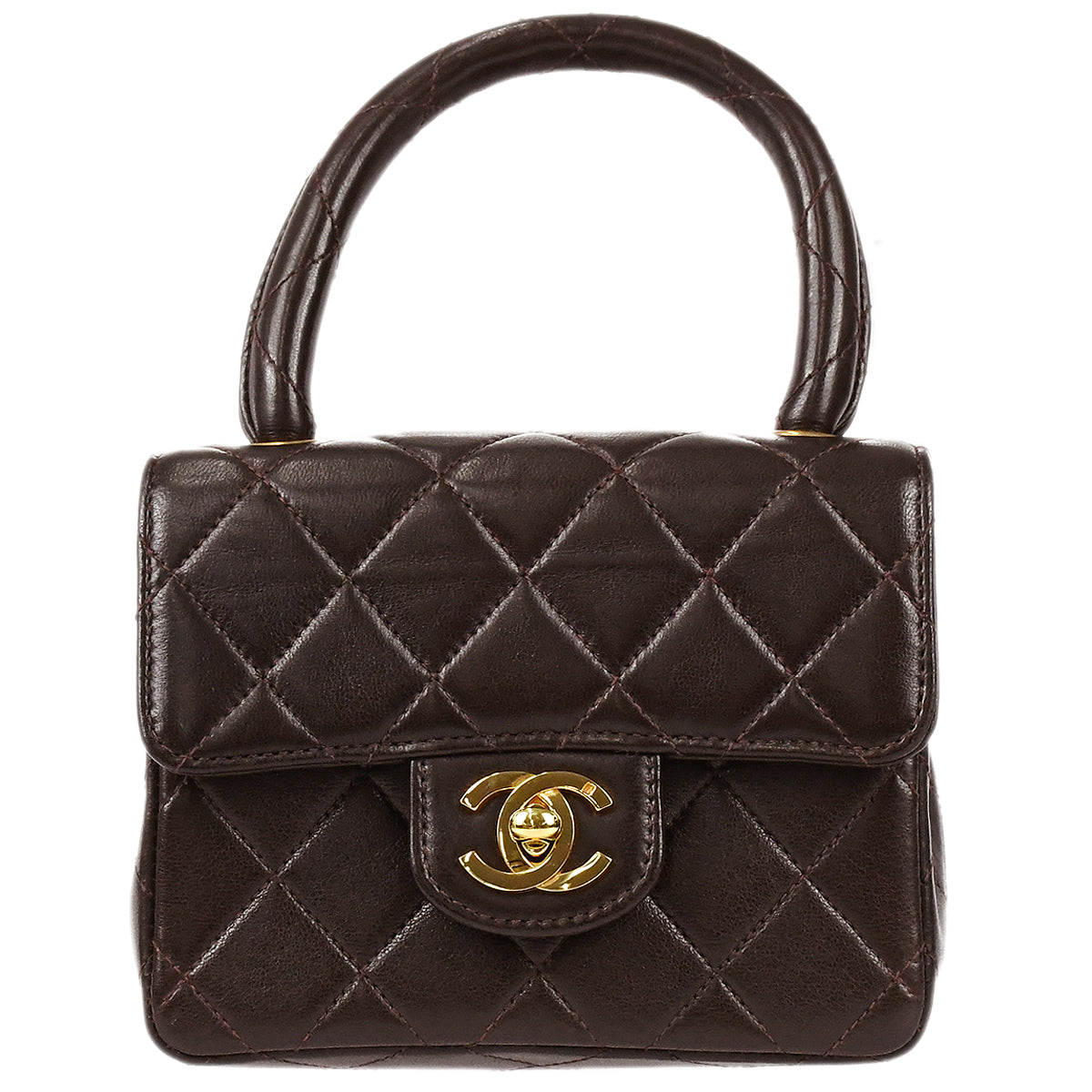 CHANEL 1994 Classic Flap Handbag Micro Brown Lambskin 68064
