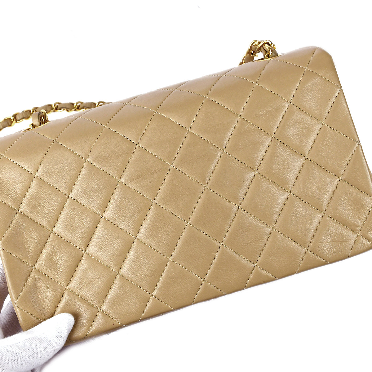 CHANEL 1986-1988 Full Flap Small Beige Lambskin 97831