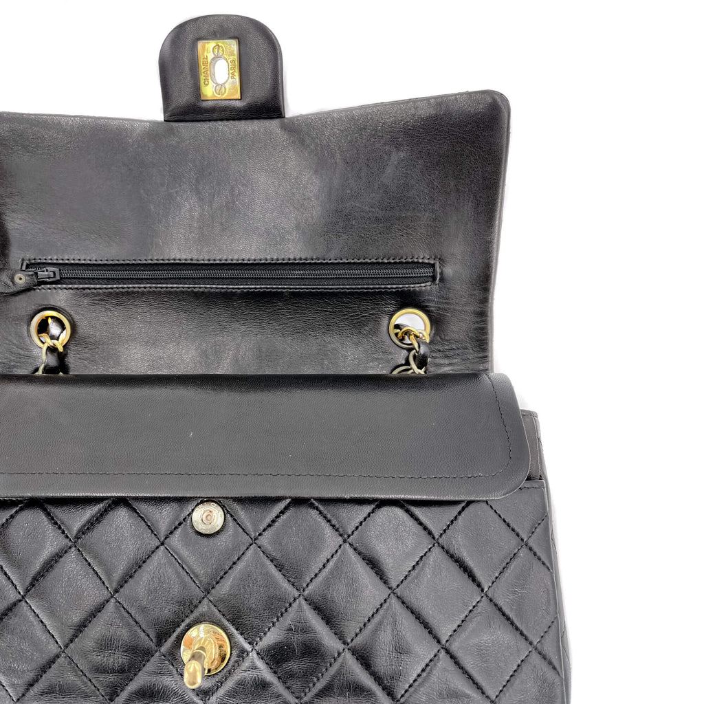 Classic Double Flap Chain Bag Black Leather Medium