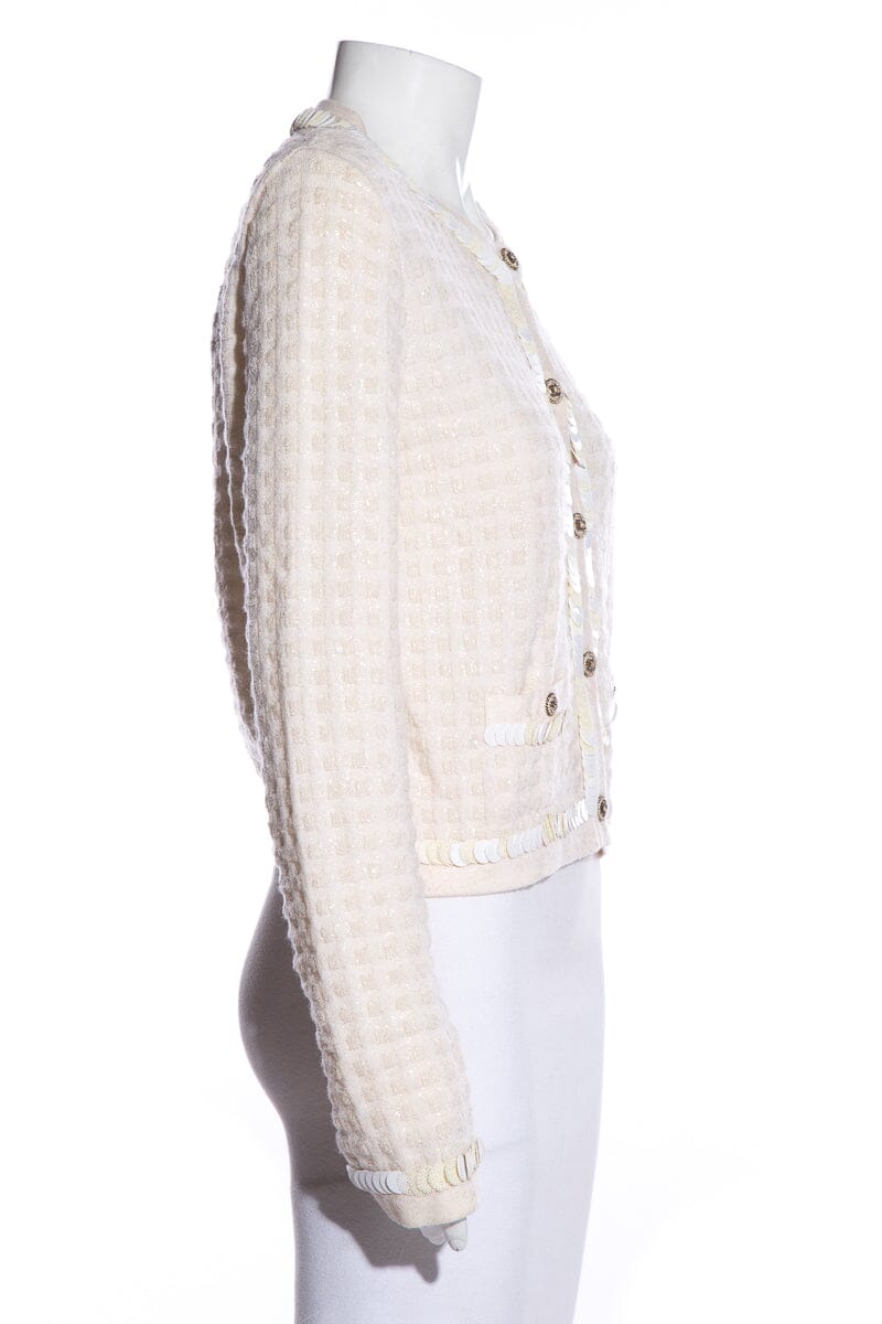 Chanel Cream Sequin Trim Cardigan SZ 42