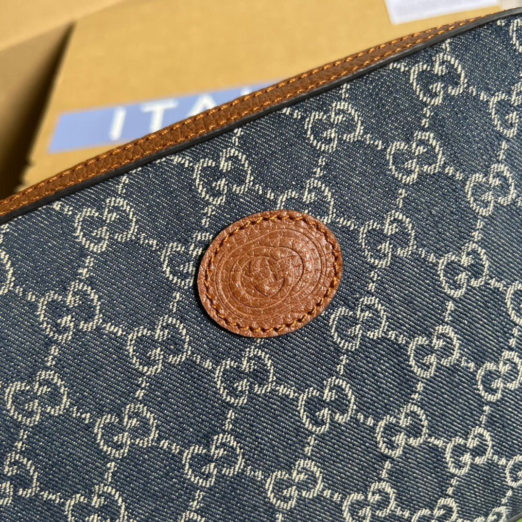 Glami Shoulder Bag With Interlocking G Blue And Ivory Glami Denim Jacquard For WomenÃ‚Â  9.6in/24.5cm Glami