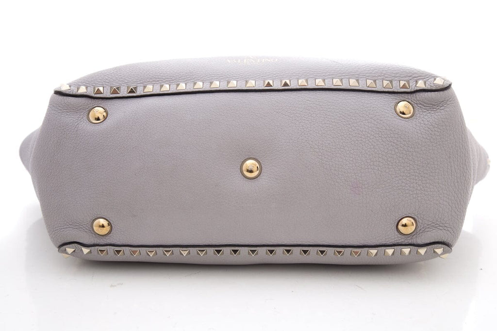Valentino Grey Leather Rockstud Medium Tote