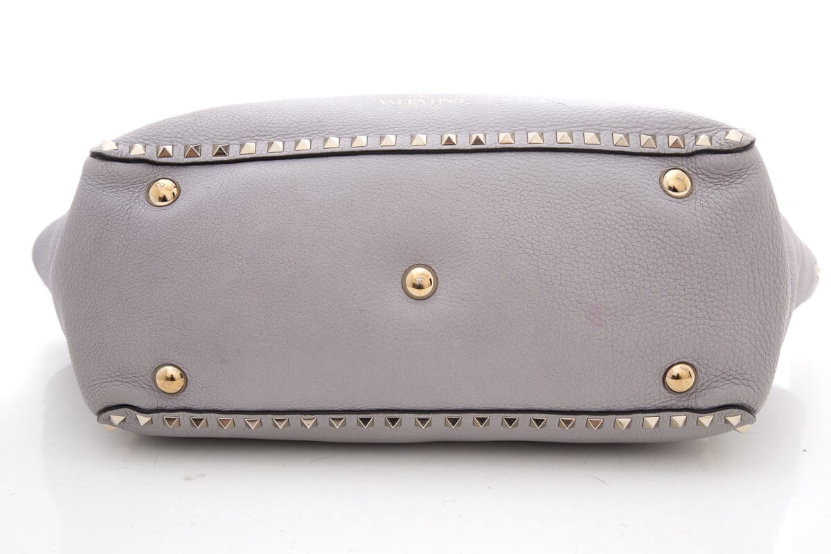 Valentino Grey Leather Rockstud Medium Tote