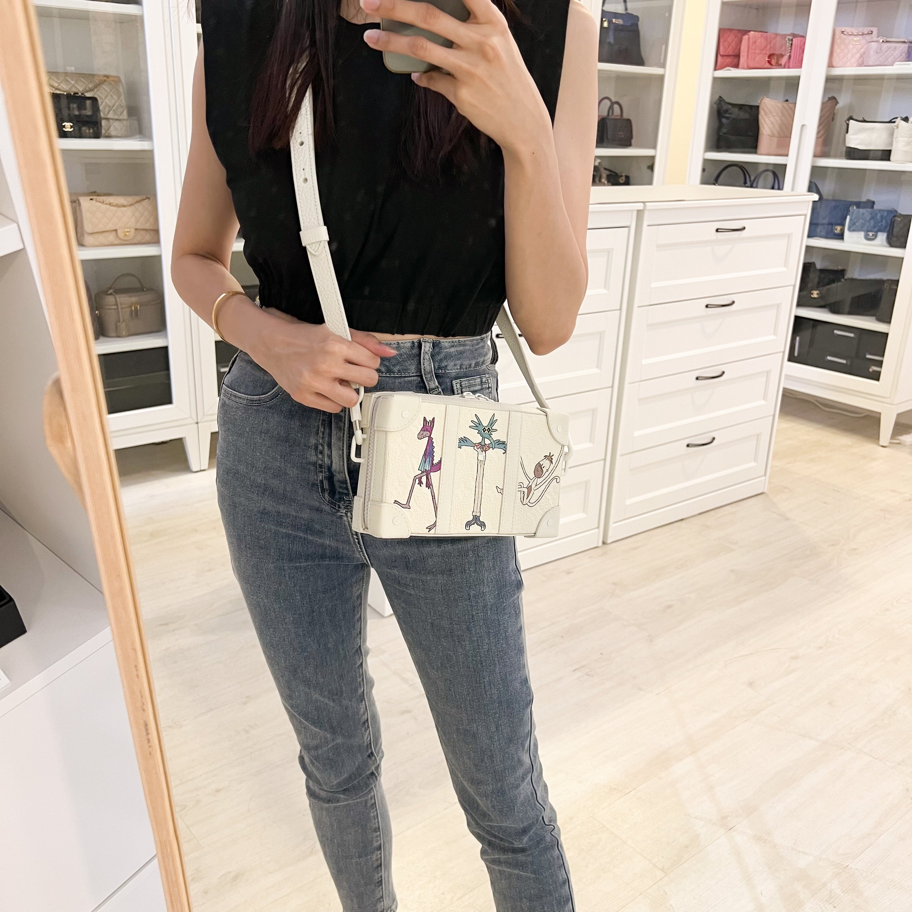 LV Soft Trunk Wallet with Graphic Print in Powder White Monogram and White HW
