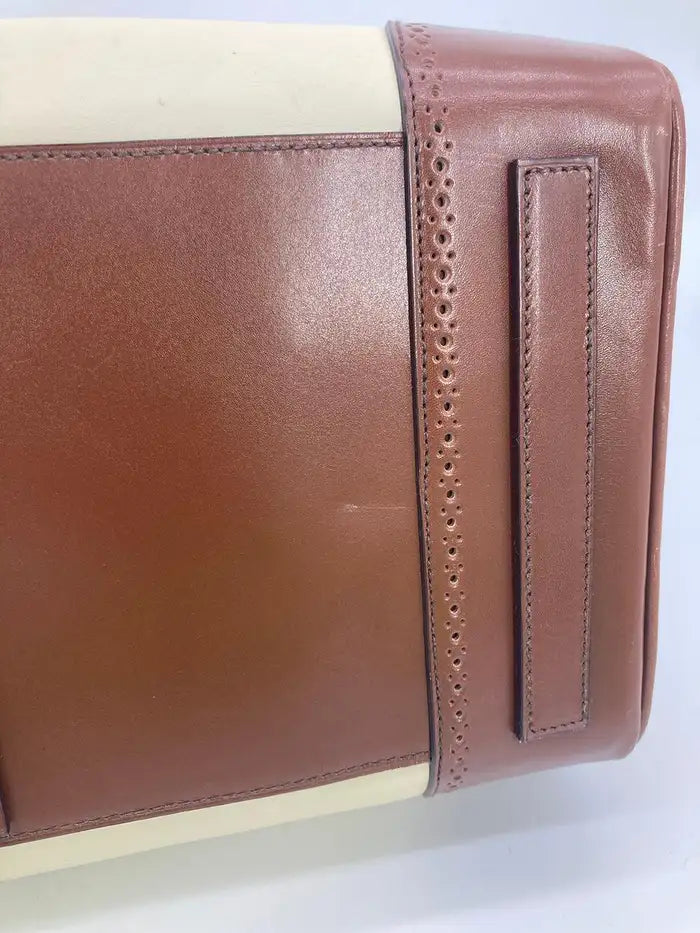 Ralph Lauren Cream and Brown Leather Rickey Bag