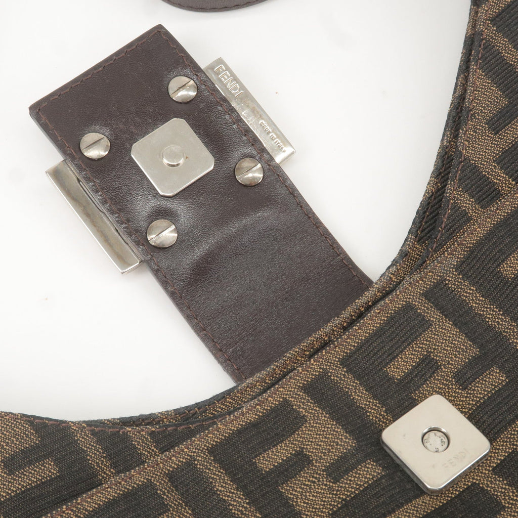 FENDI Zucca Canvas Leather Shoulder Bag Brown Black 26569