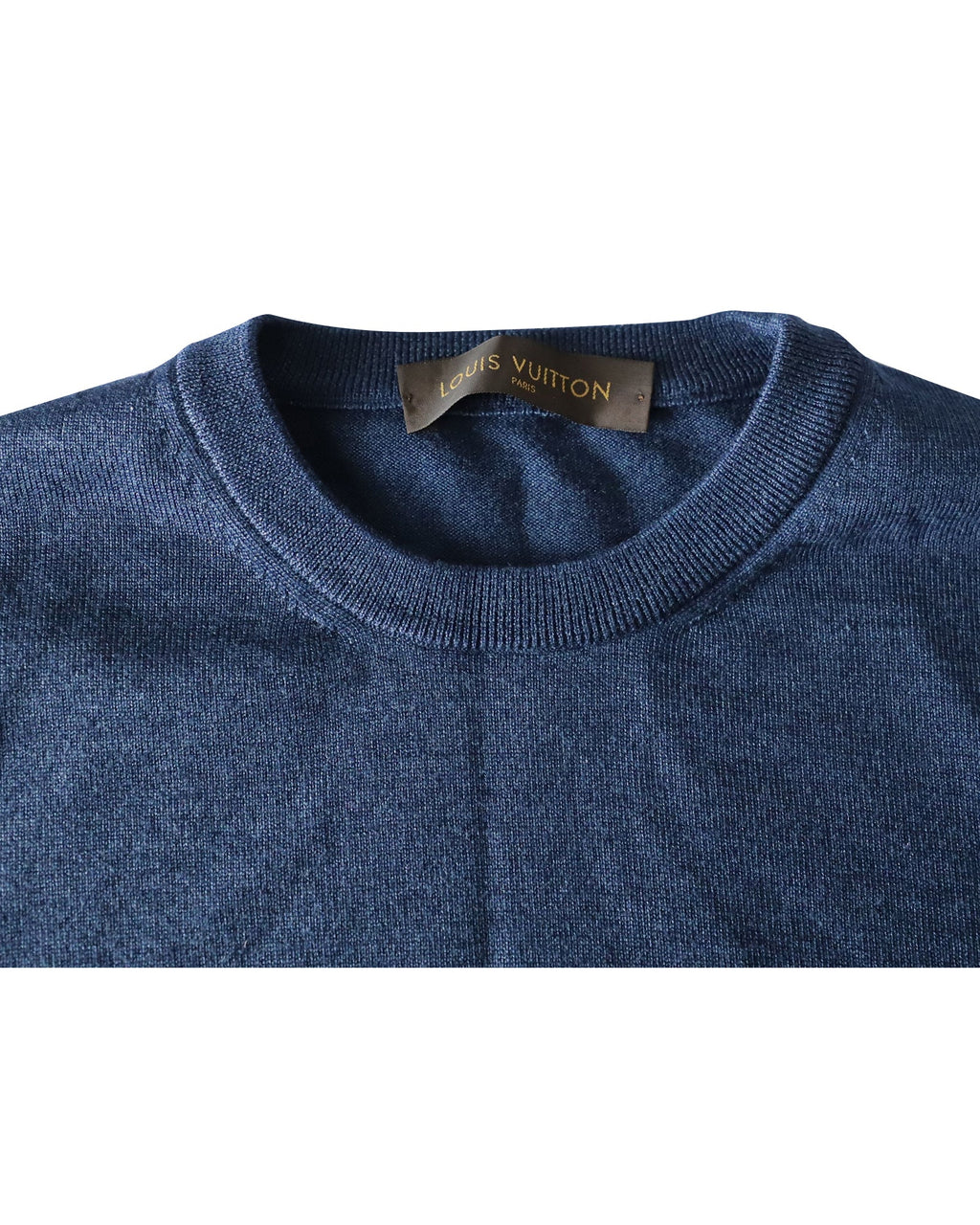 Louis Vuitton Elbow Patch Logo-Embroidered Sweater in Blue Wool