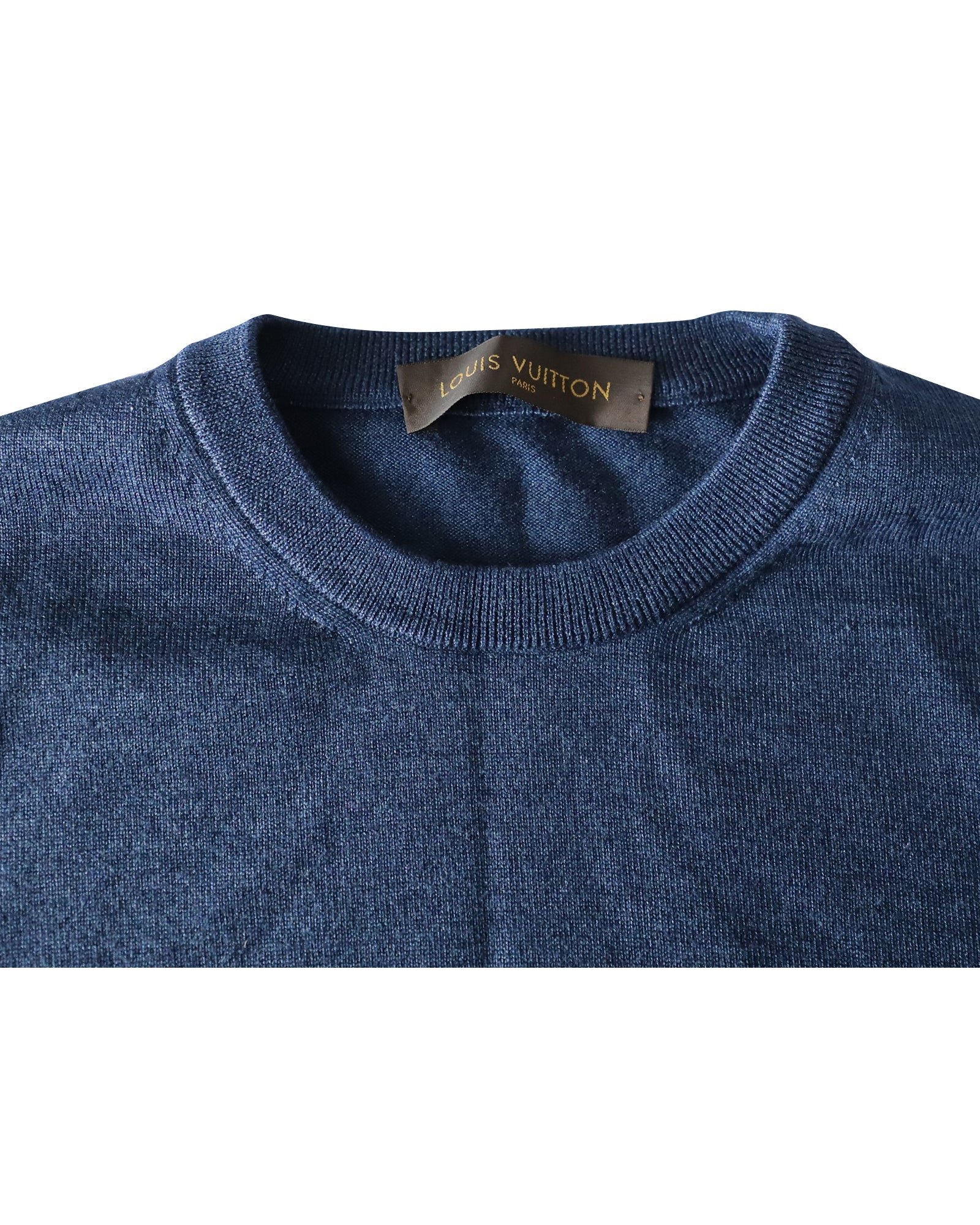 Louis Vuitton Elbow Patch Logo-Embroidered Sweater in Blue Wool