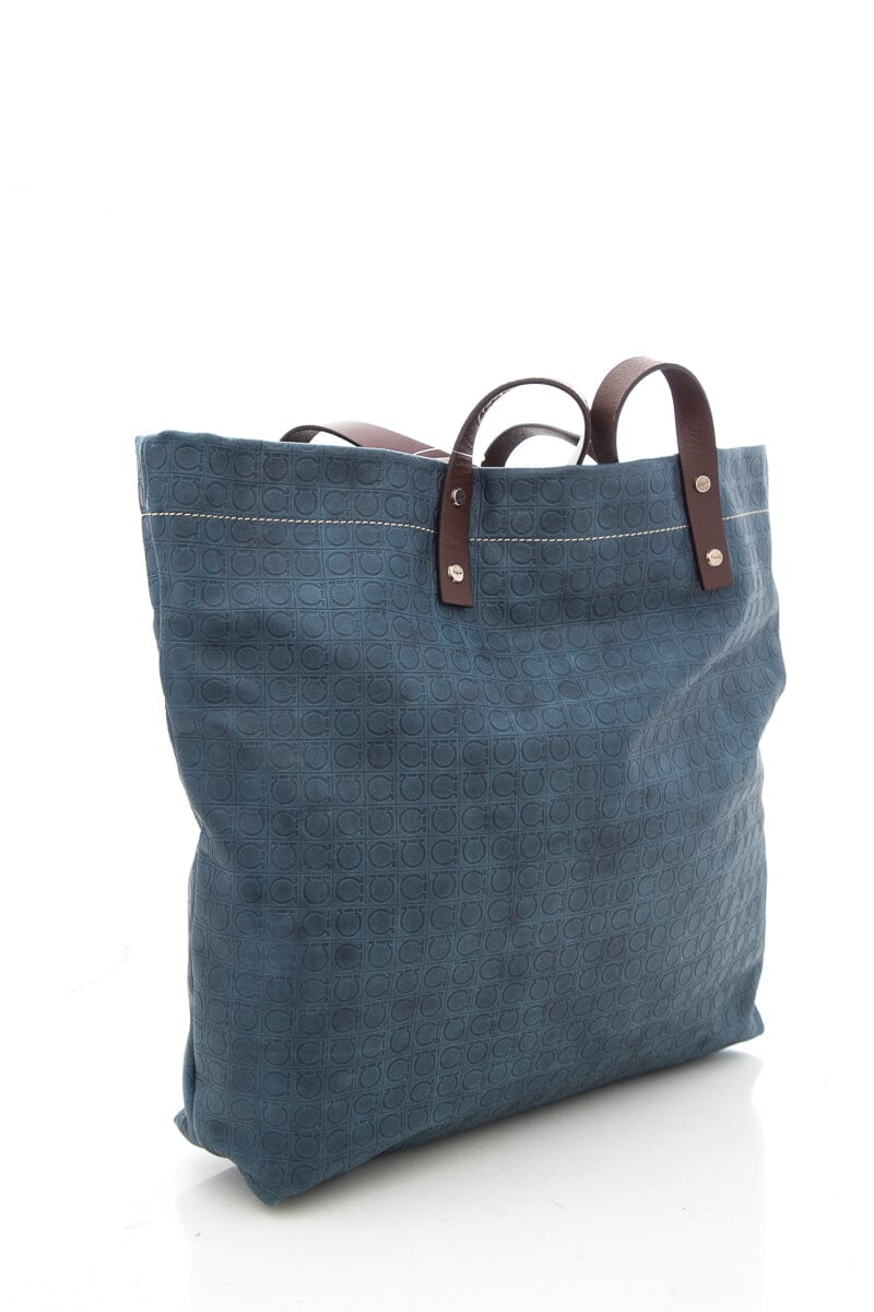 Salvatore Ferragamo Blue Embossed Leather Tote