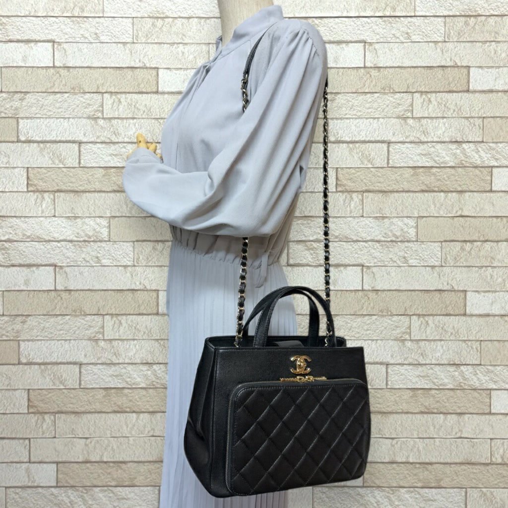 Chanel Leather Business Affinity Bag with Metal Fittings and Handle Detailing
