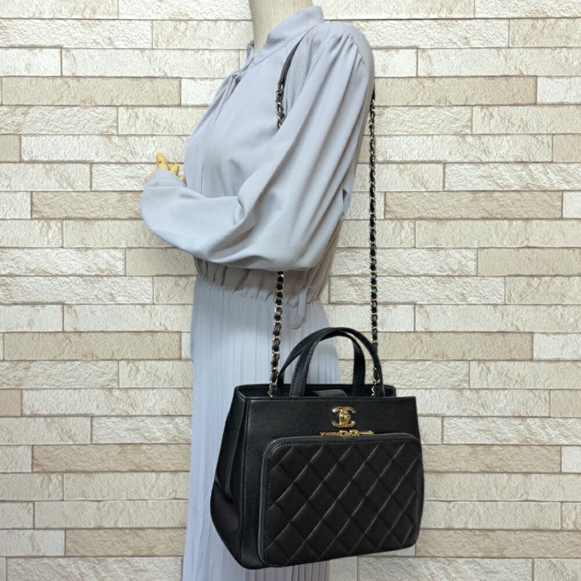 Chanel Leather Business Affinity Bag with Metal Fittings and Handle Detailing