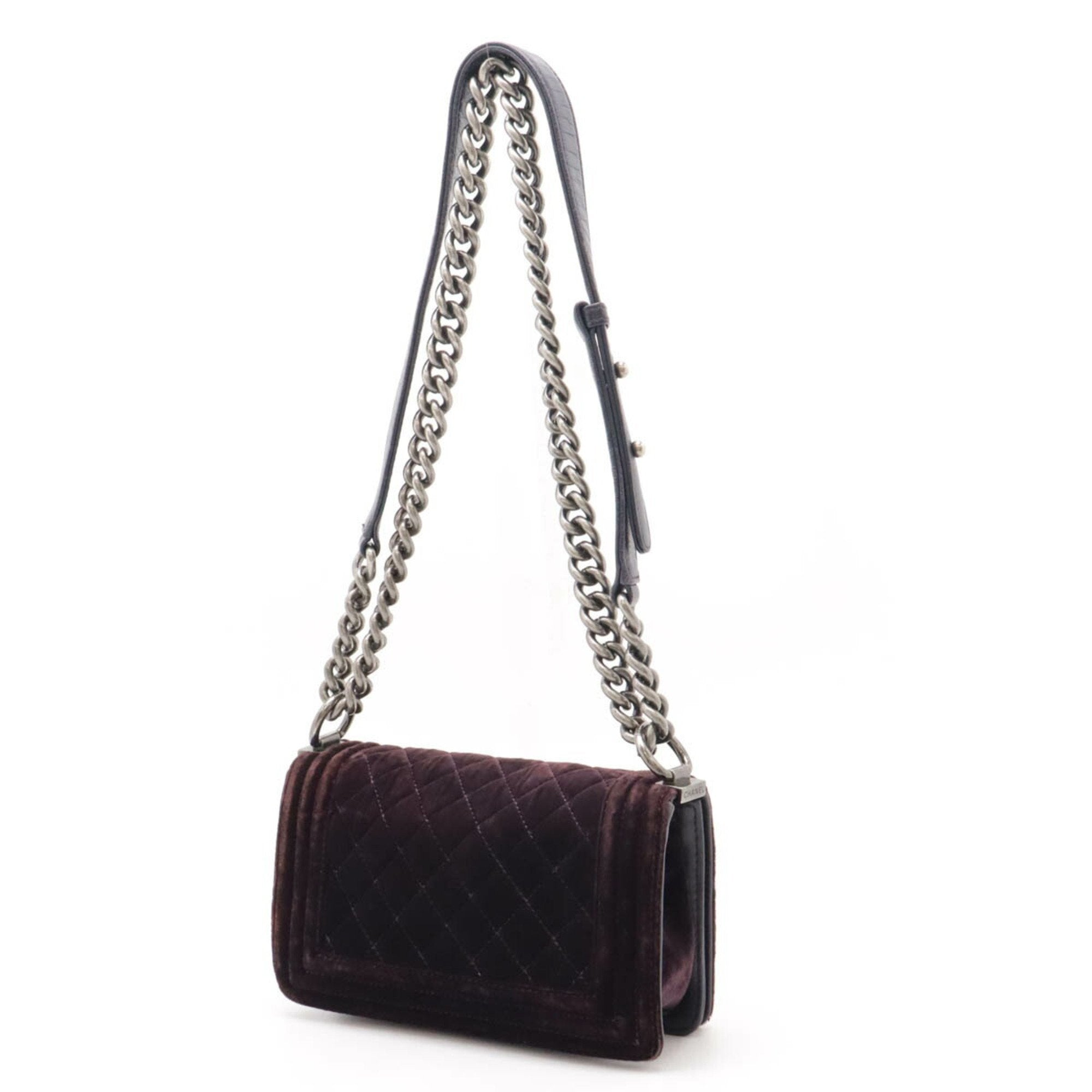 Chanel Velvet Boy Bag with Metal Fittings and Sun Damage