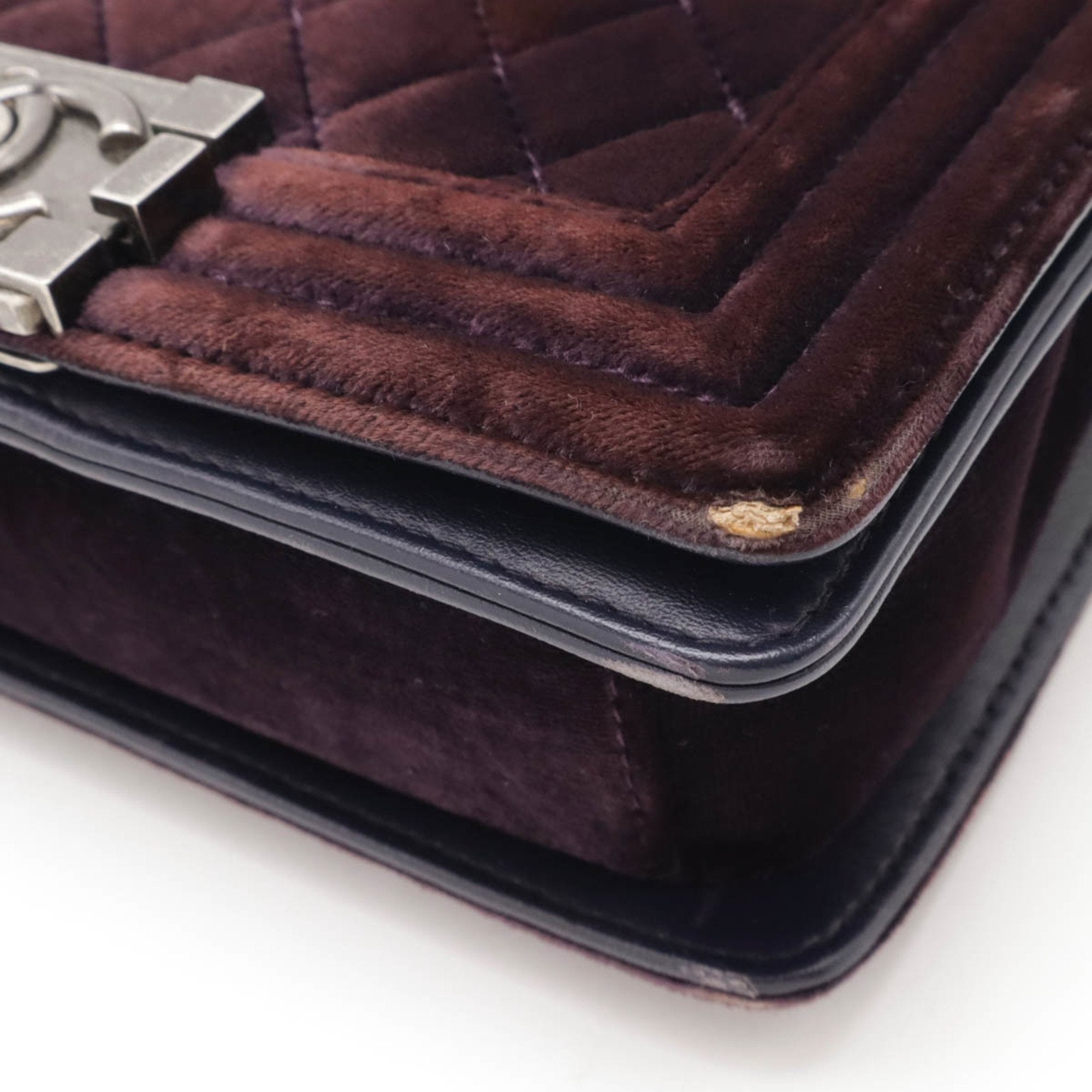 Chanel Velvet Boy Bag with Metal Fittings and Sun Damage