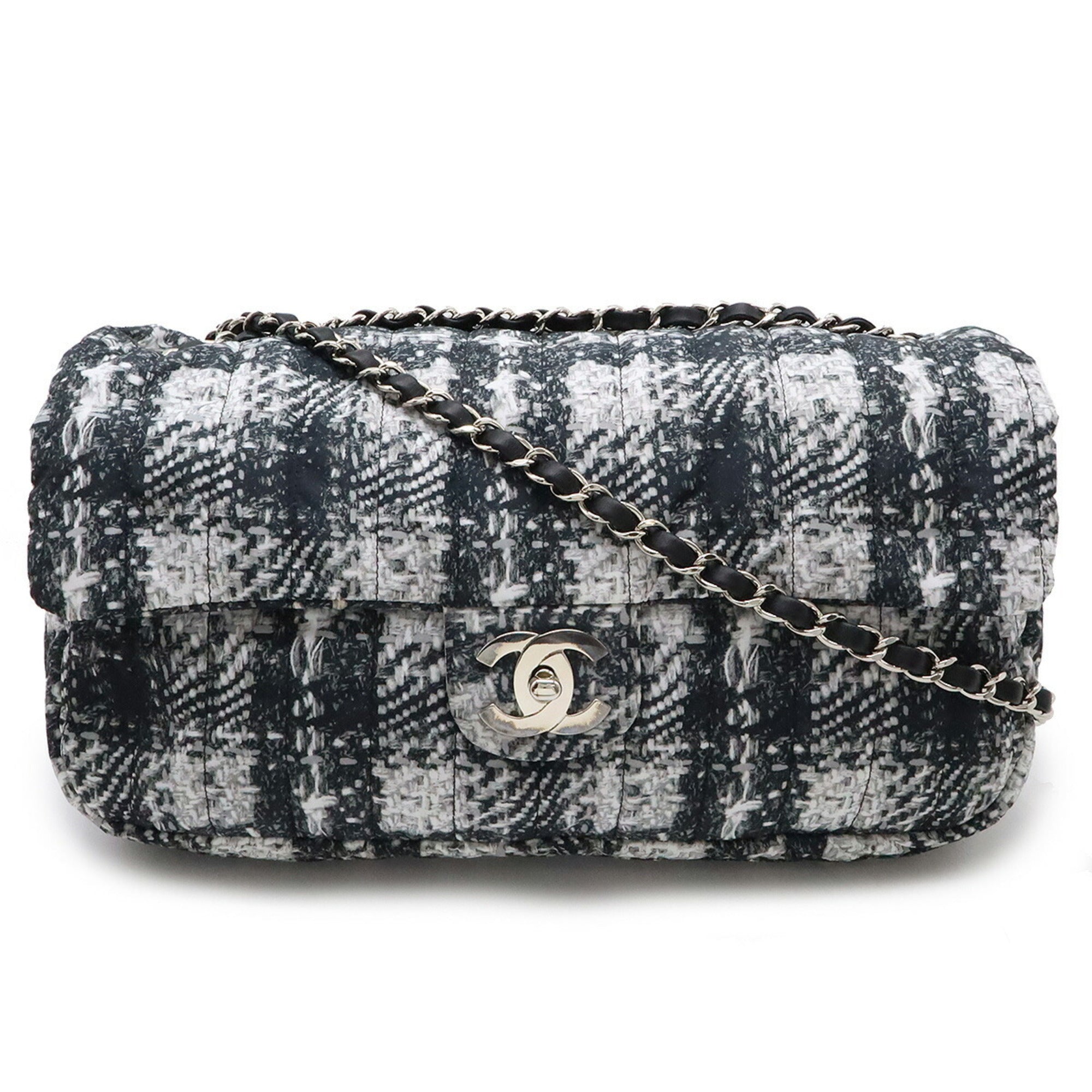 Chanel Tweed Single Flap Bag with Box and Accessories