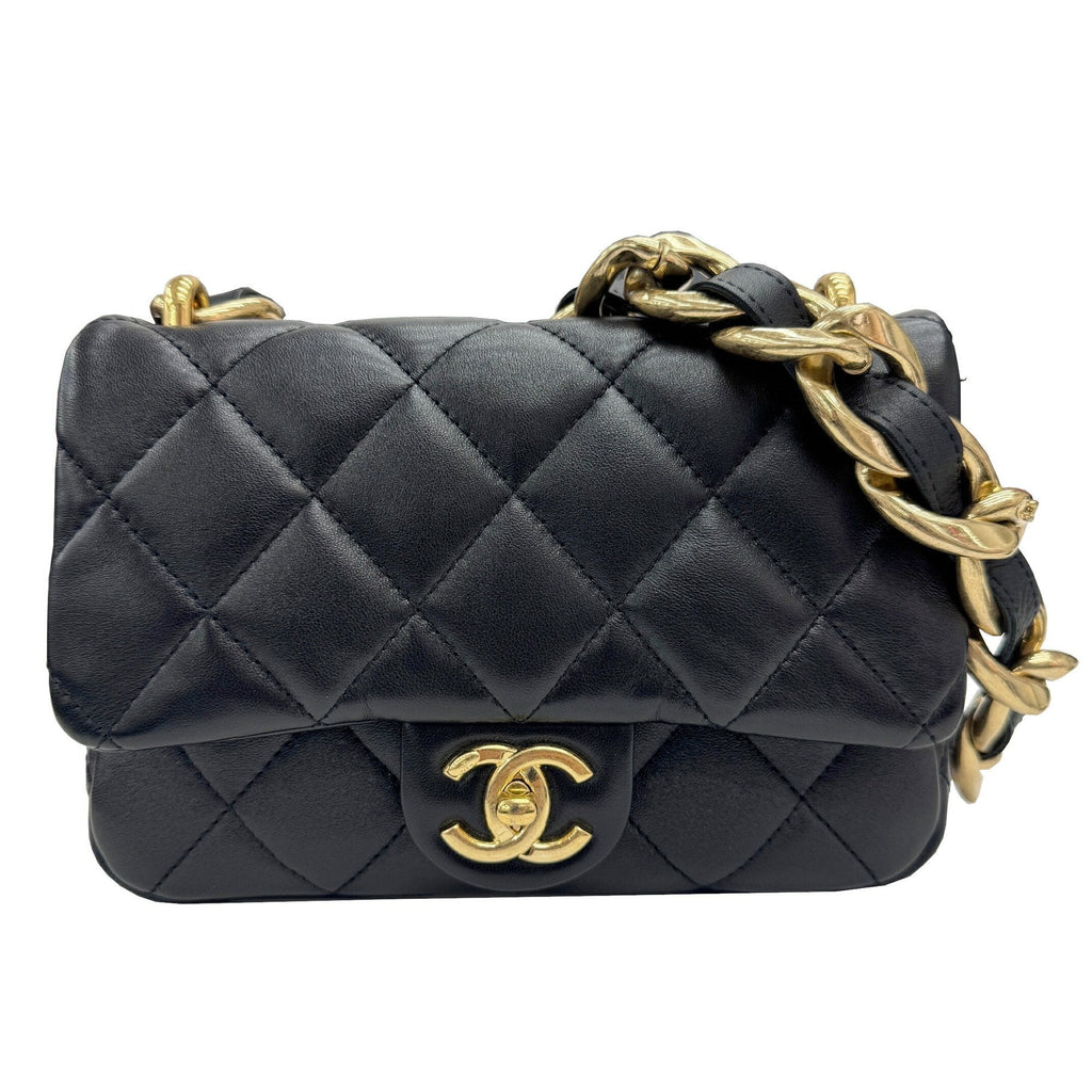 Chanel Leather Single Flap Bag with Dust Bag and Metal Fittings