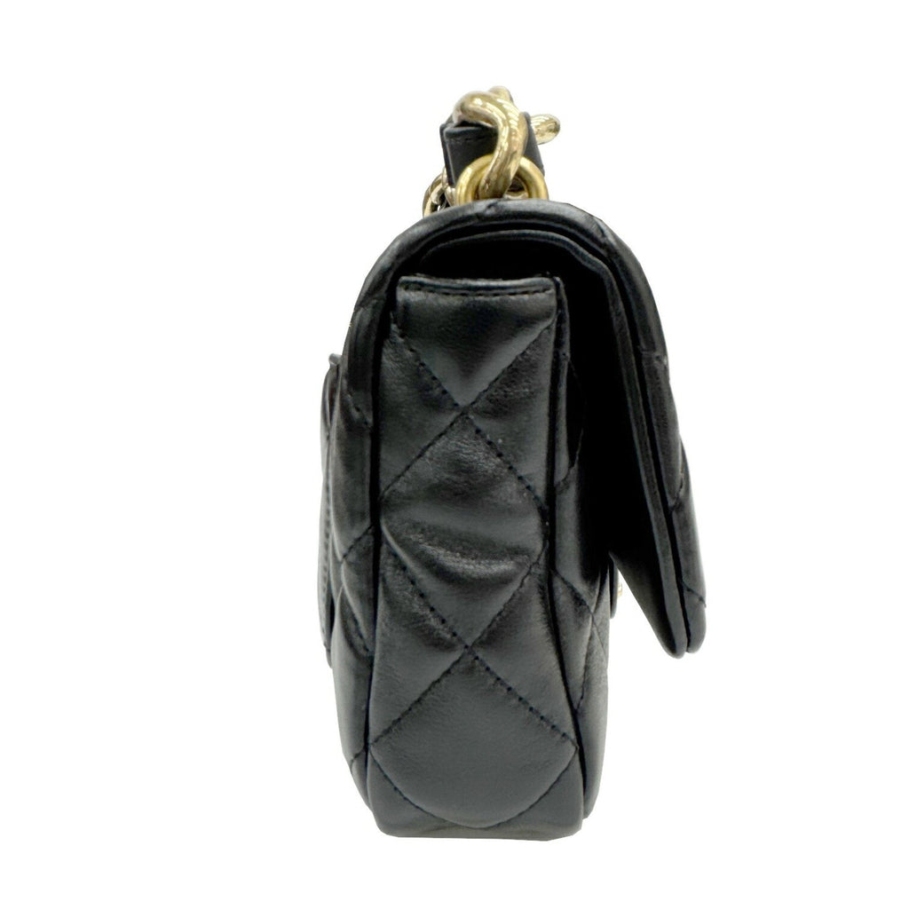 Chanel Leather Single Flap Bag with Dust Bag and Metal Fittings