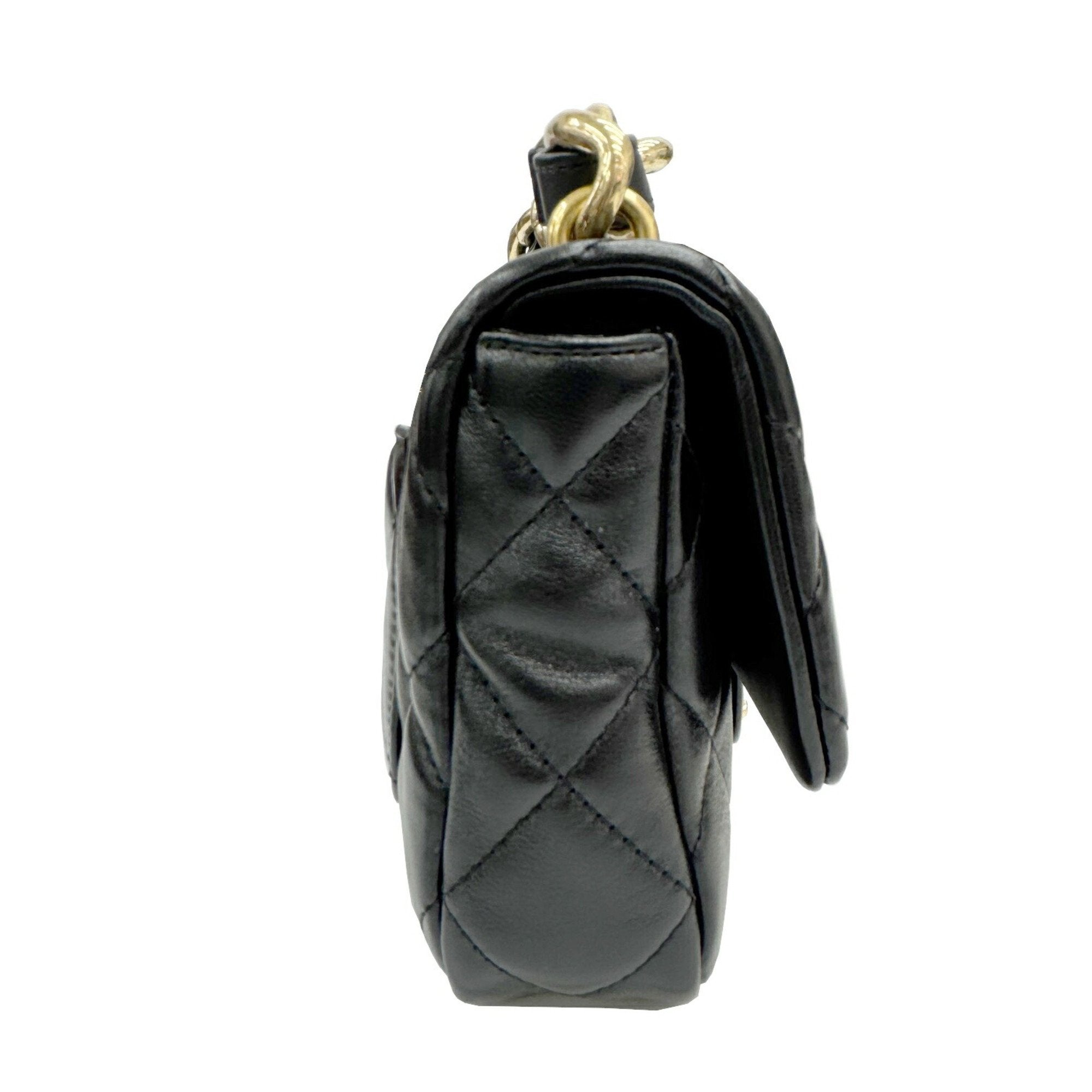 Chanel Leather Single Flap Bag with Dust Bag and Metal Fittings