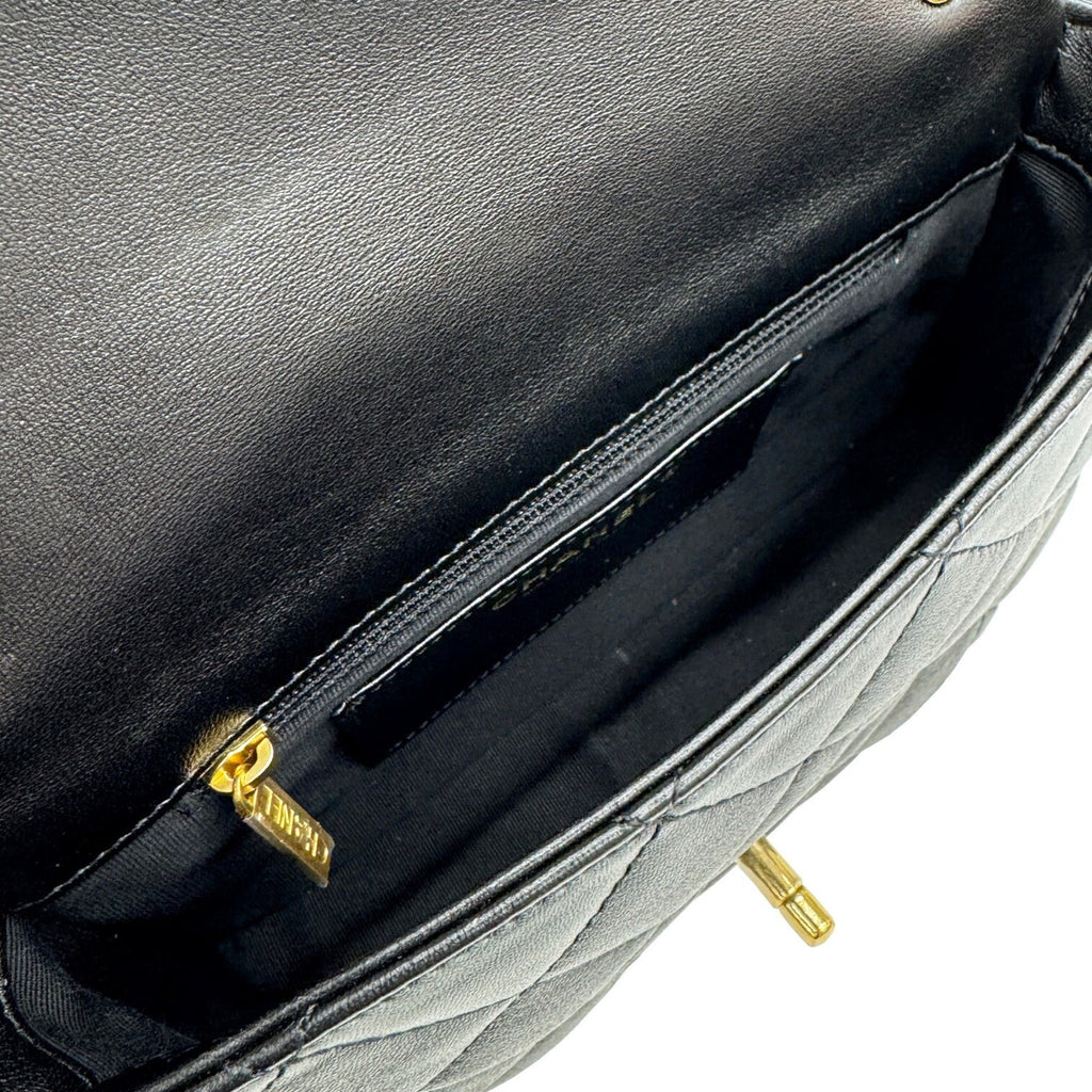 Chanel Leather Single Flap Bag with Dust Bag and Metal Fittings