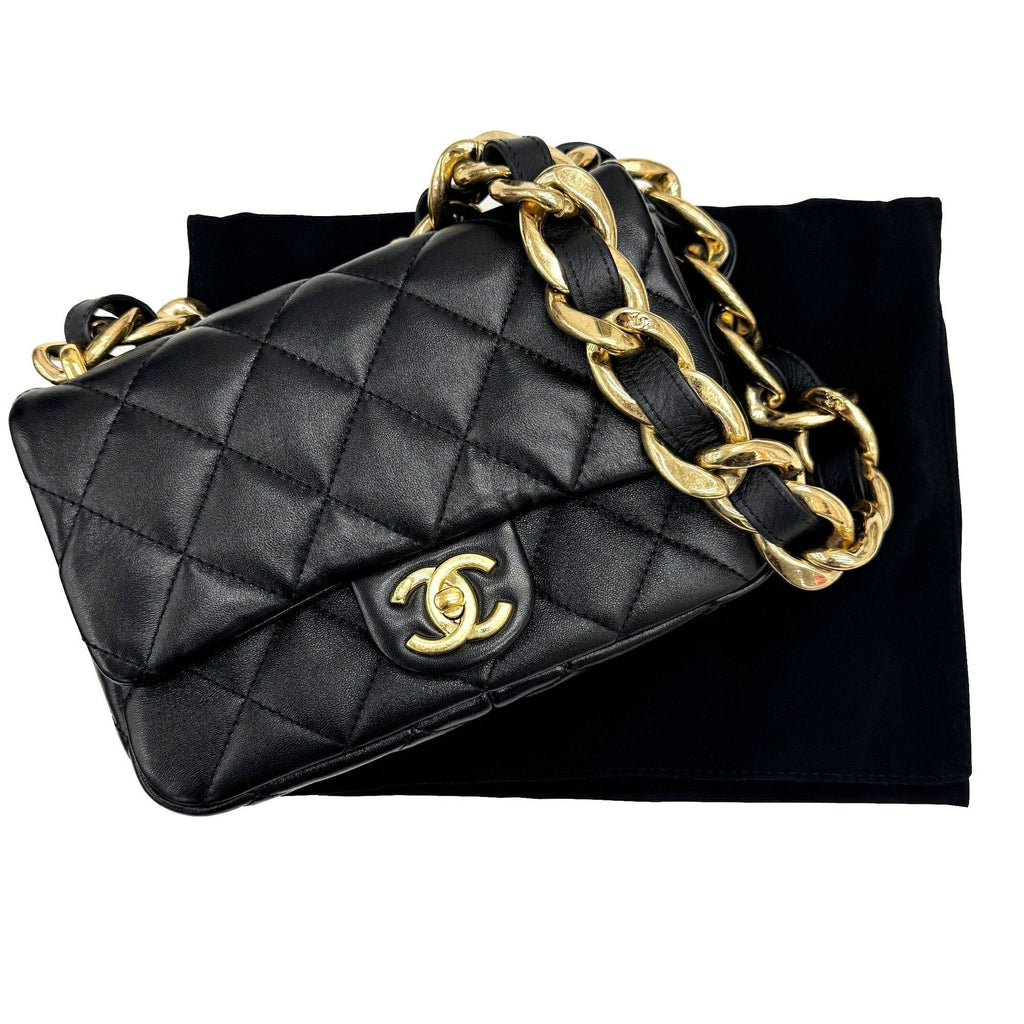 Chanel Leather Single Flap Bag with Dust Bag and Metal Fittings