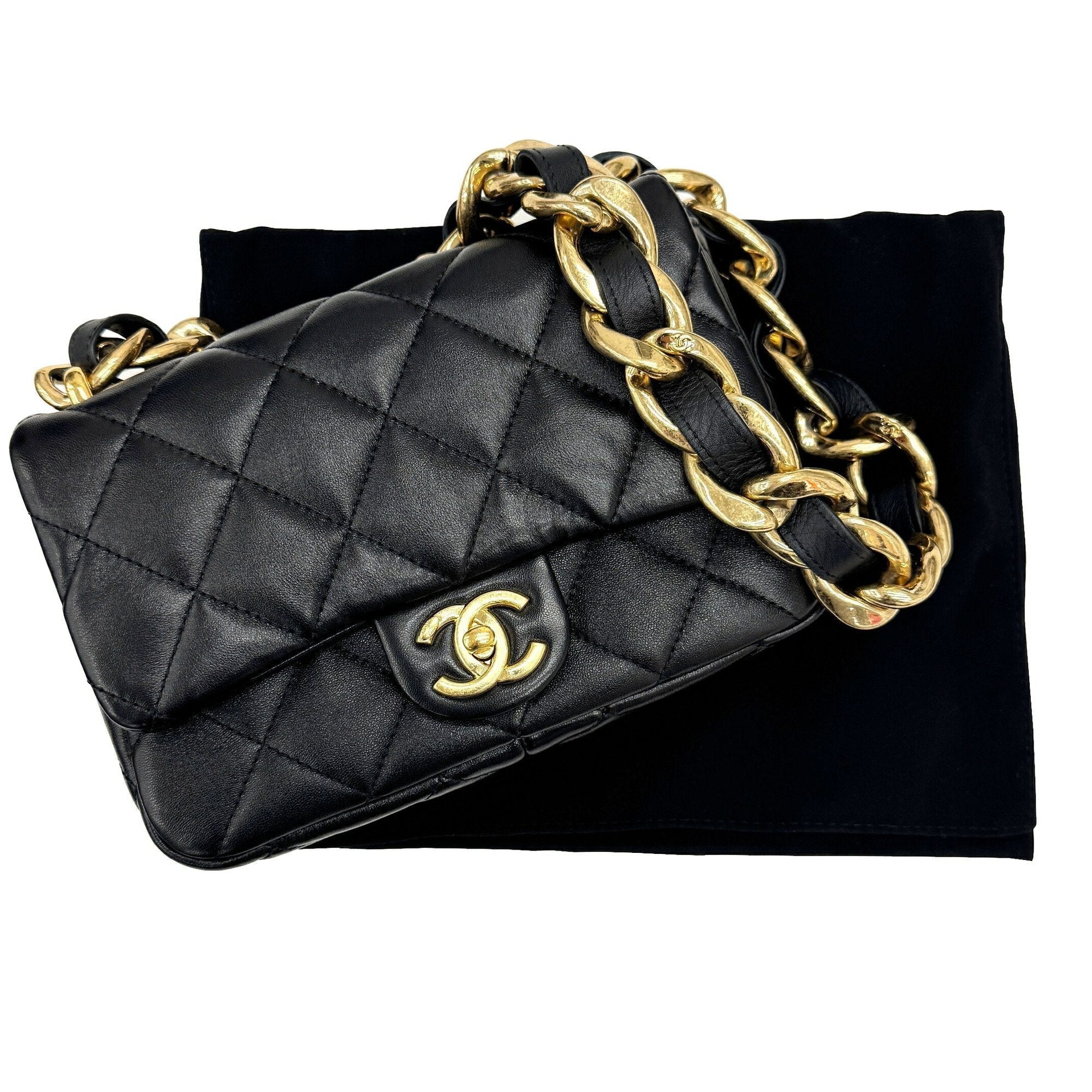 Chanel Leather Single Flap Bag with Dust Bag and Metal Fittings