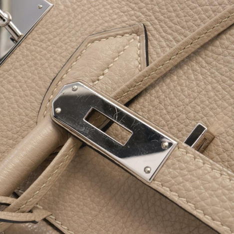 HermÃƒÆ’Ã‚Â¨s Birkin 35 Tourtiere Gray Handbag Clemence Leather Gray Beige Silver Hardware